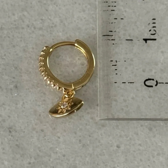 Gold Crystal Pave Evil Eye Star Burst Huggie Hoop Dangle Earrings
Brand New - Picture 5 of 6